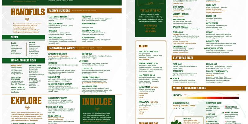 Tilted Kilt Pub and Eatery Schaumburg, IL Menu