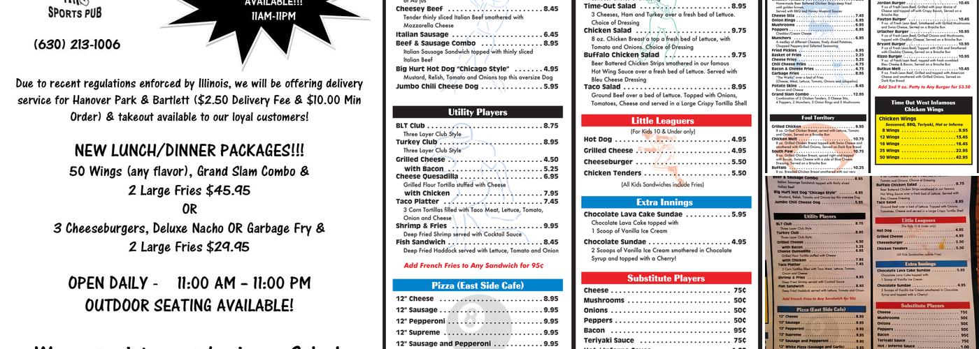 Time Out Sports Pub Menu
