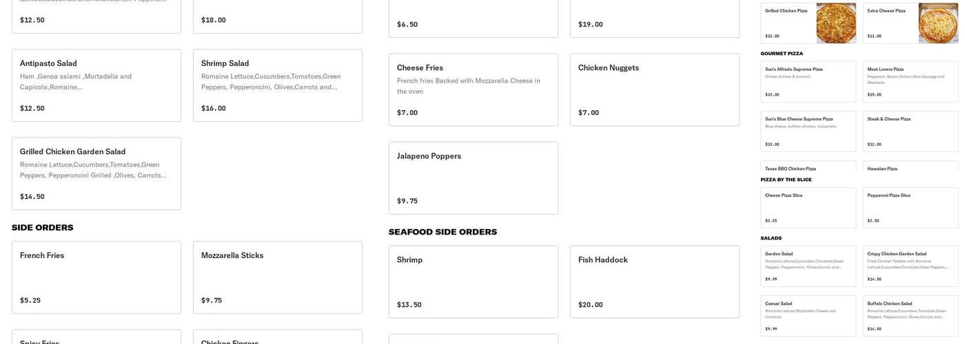 Sun Pizza Menu