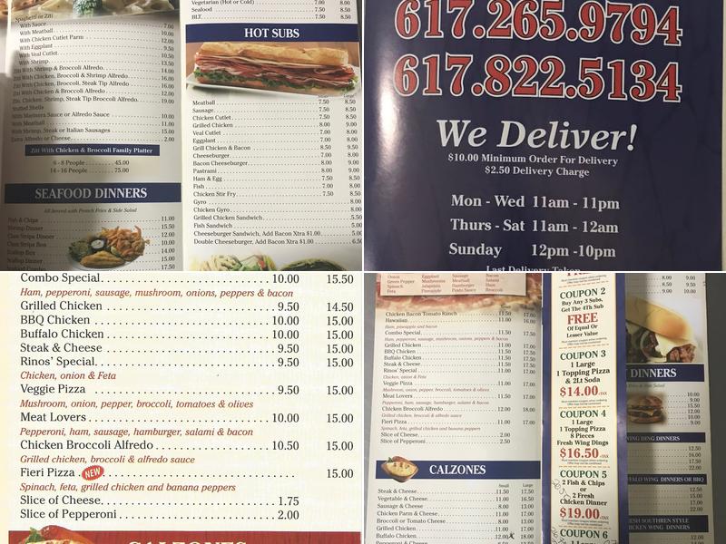 Rino's Pizza Menu