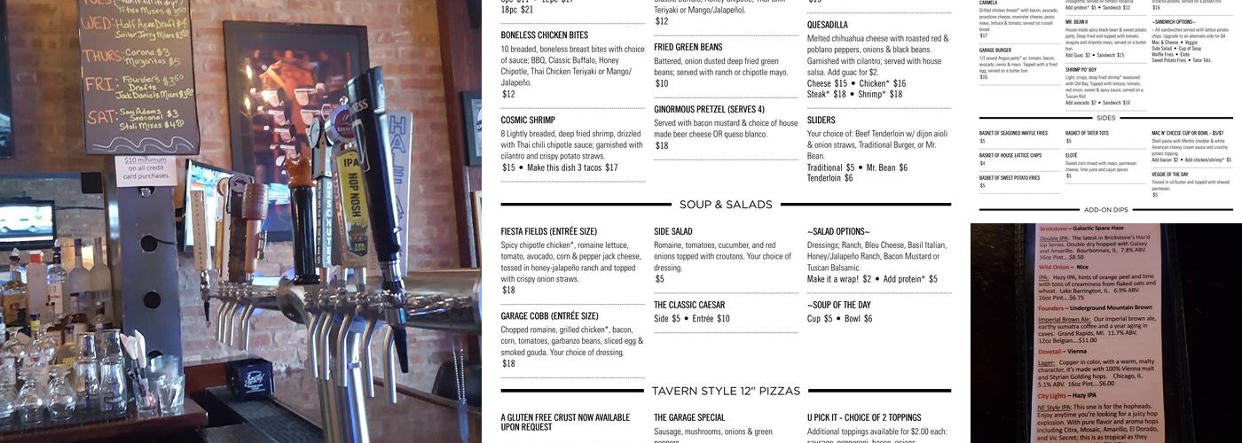 The Garage Bar & Sandwiches Menu