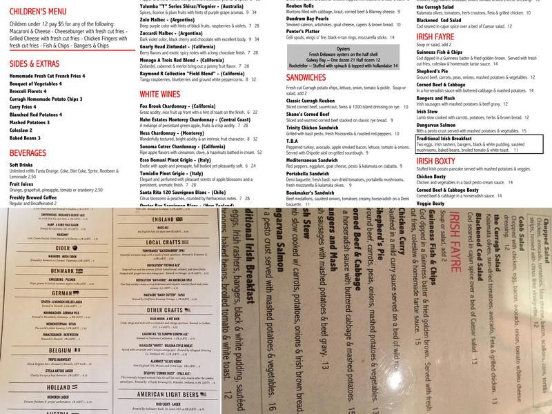 The Curragh Irish Pub Menu