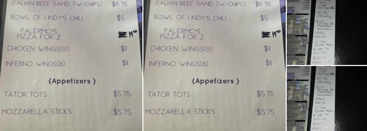 Sam's Bar Menu