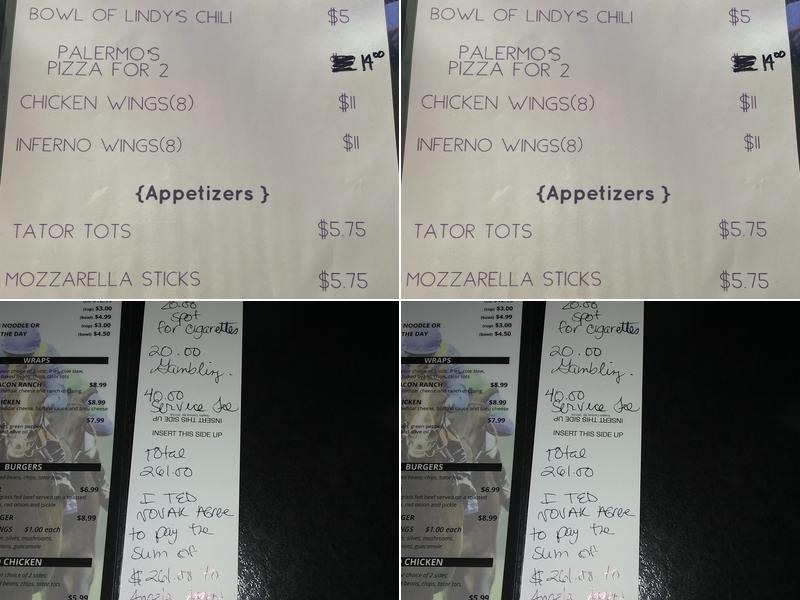 Sam's Bar Menu