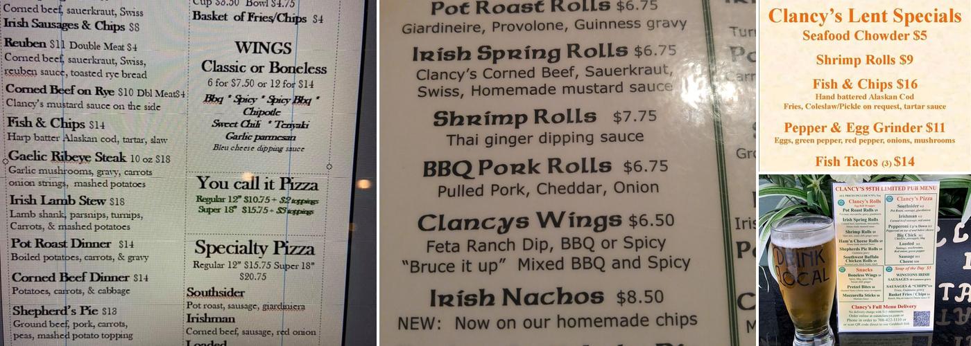 Clancy's Pizza Pub Menu