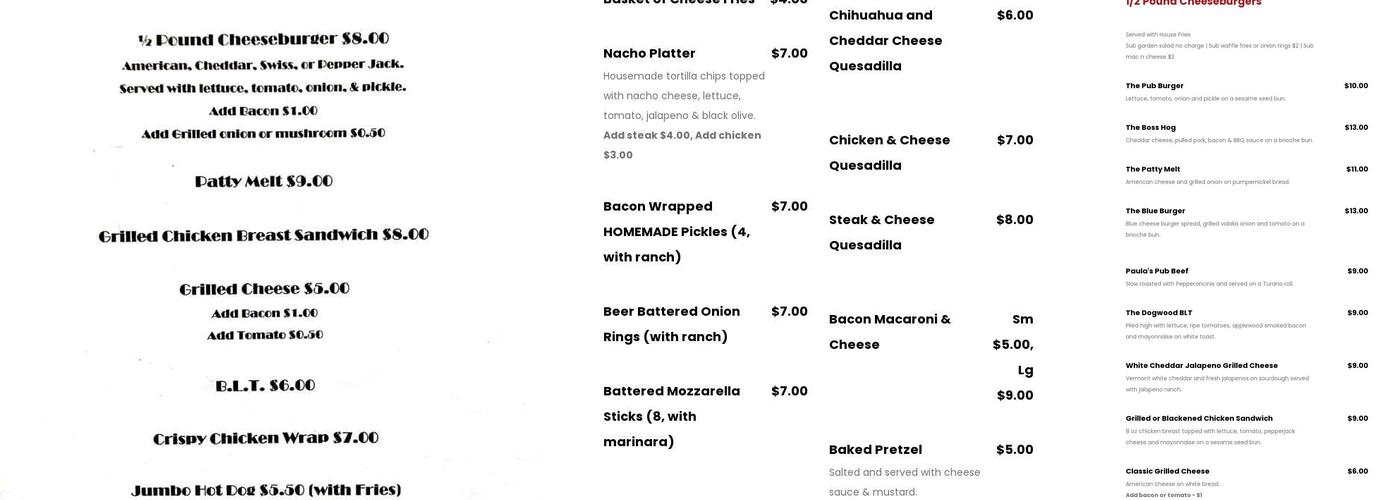 The Pub Menu
