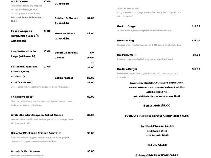 The Pub Menu