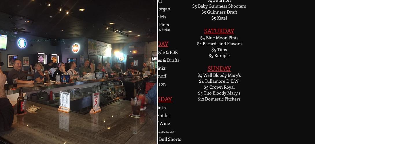 Gametime Pub Menu