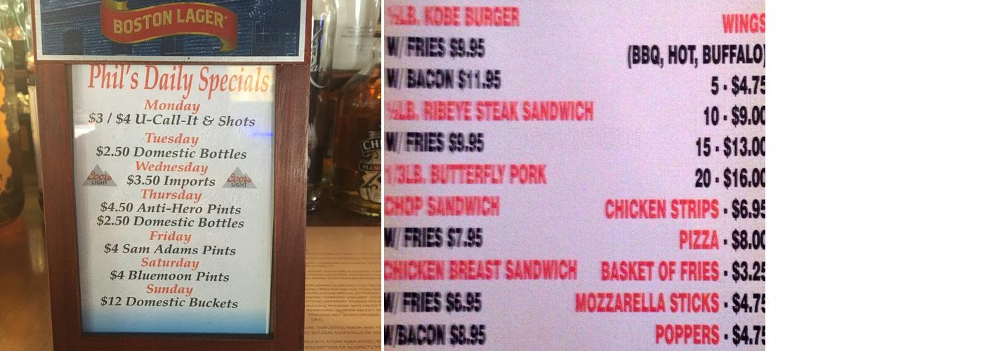 Phil's Sports Bar Menu