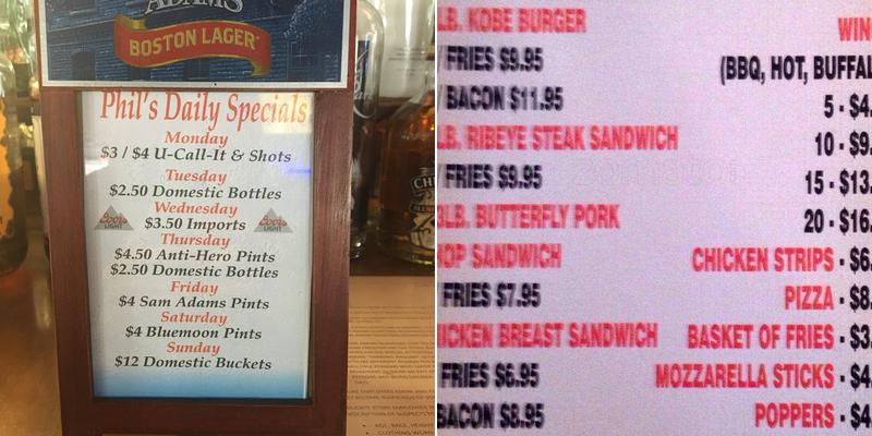 Phil's Sports Bar Menu