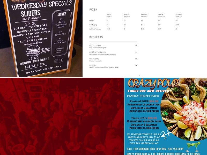 Crazy​ ​​Pour Sports Bar Menu