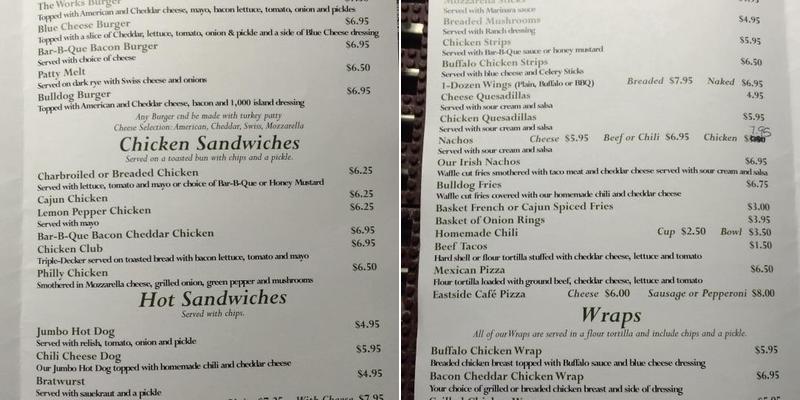 Fitz's Bull Dog Menu