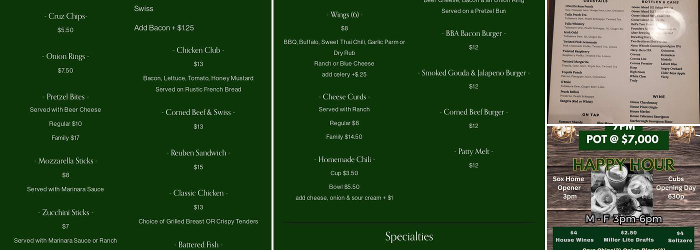 O'Neill's Pub Menu