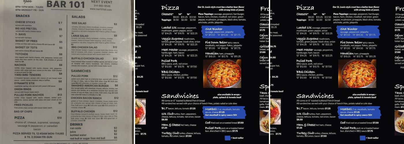 101 St. Louis Sports Spirits Sand Menu