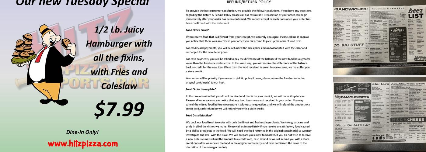 Hitz Pizza and Sports Bar Menu