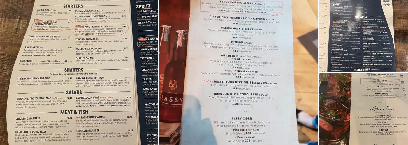 Zizzi - Victoria Menu