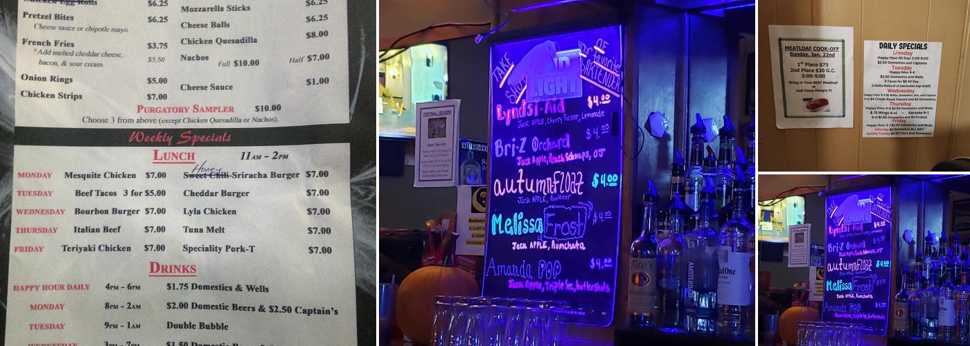 Purgatory's Pub Menu