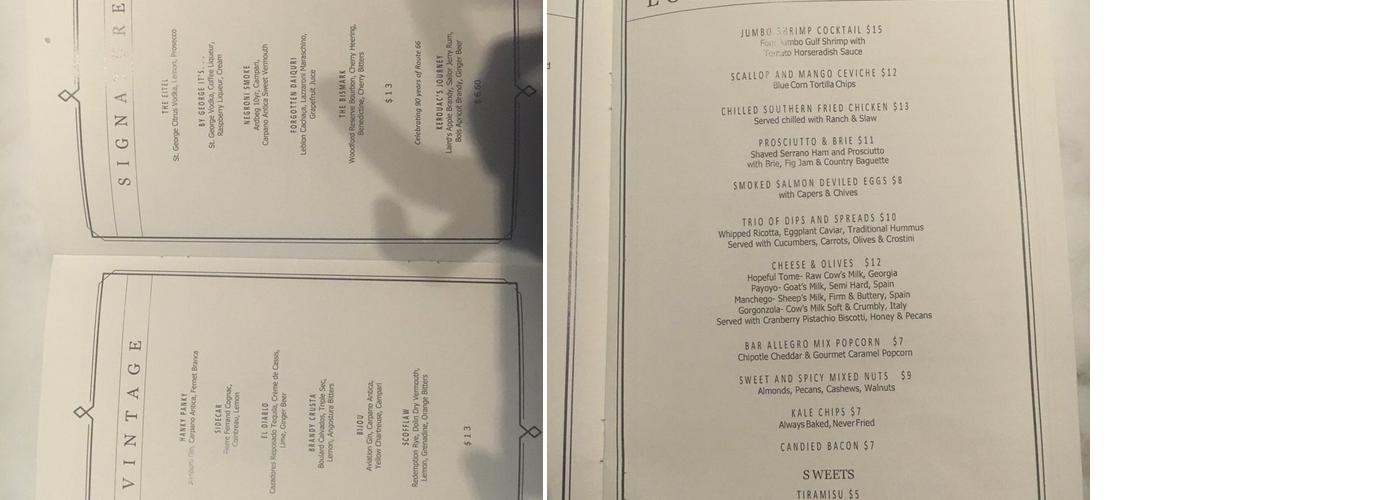 Bar Allegro Menu