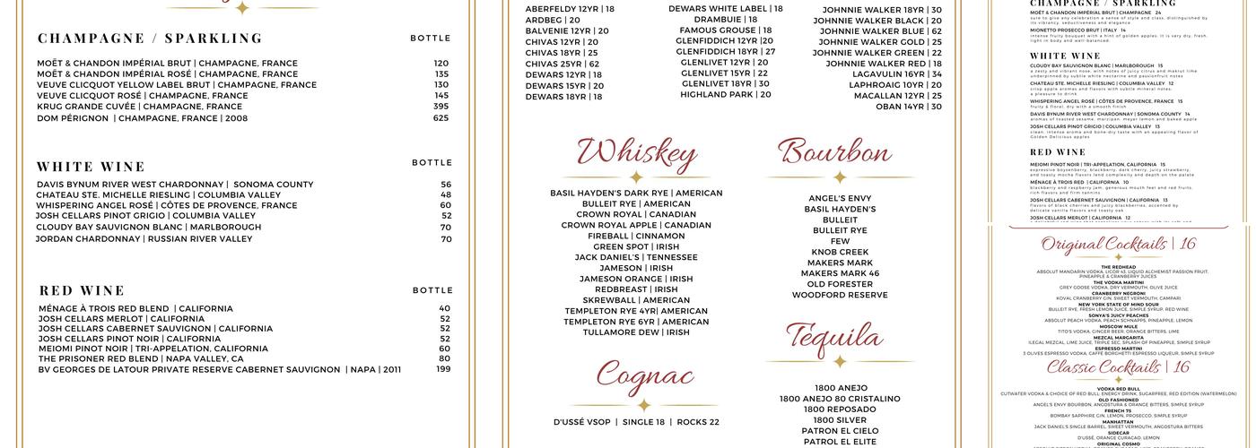 Redhead Piano Bar Menu