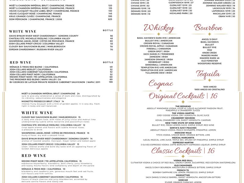 Redhead Piano Bar Menu