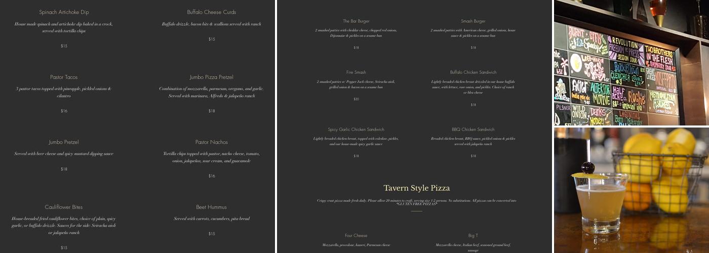 2Twenty2 Tavern Menu