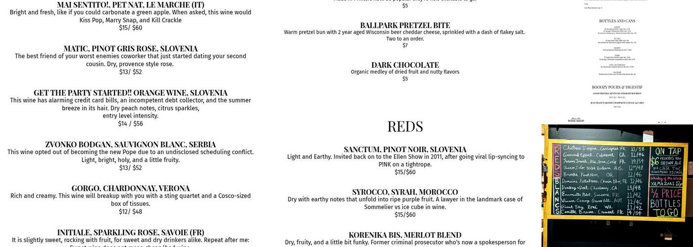 Printers Row Wine Bar and Shop Menu