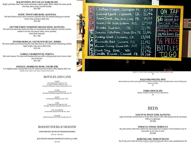 Printers Row Wine Bar and Shop Menu