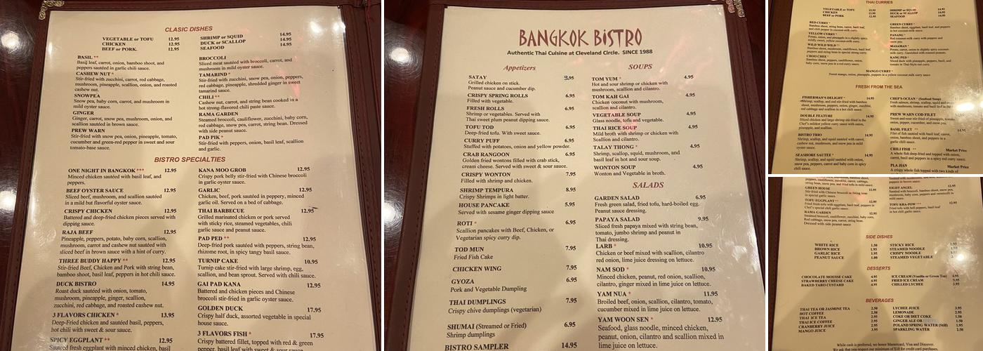 Bangkok Bistro Menu