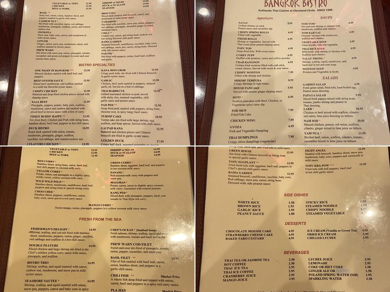 Bangkok Bistro Menu