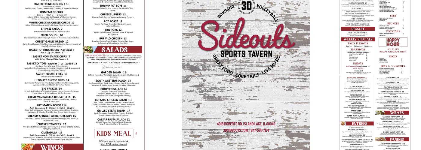 Sideouts Sports Tavern Menu