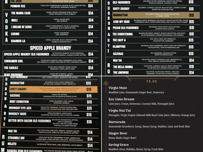 Copper Fiddle Distillery Menu