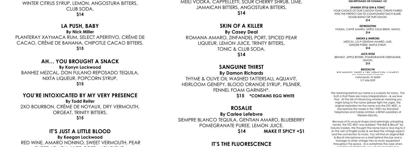 Ball & Biscuit Menu