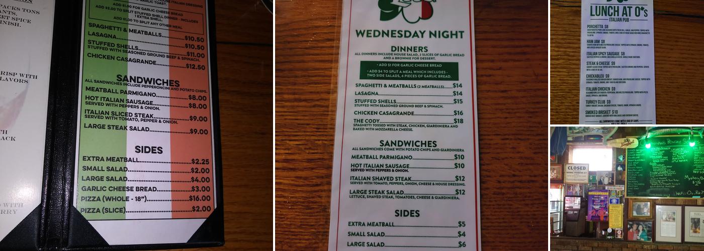 O'Sullivan's Italian Pub Menu