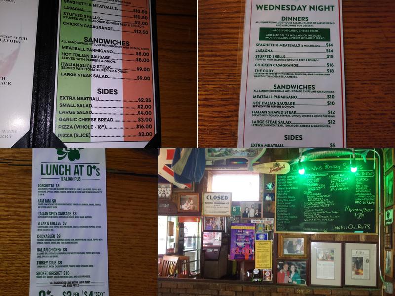 O'Sullivan's Italian Pub Menu