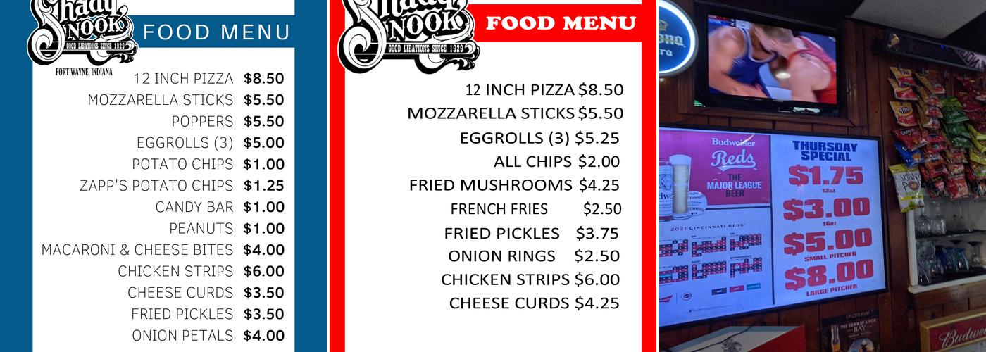 Shady Nook Menu