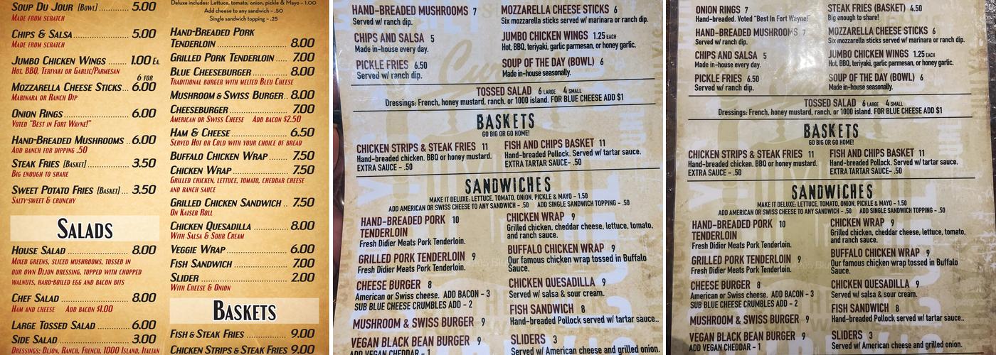 Curly's Village Inn Menu