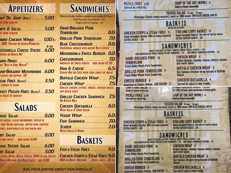 Curly's Village Inn Menu
