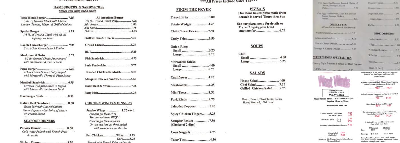 West Winds Menu