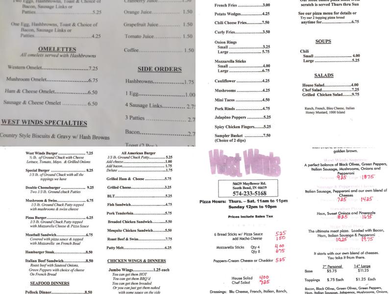 West Winds Menu