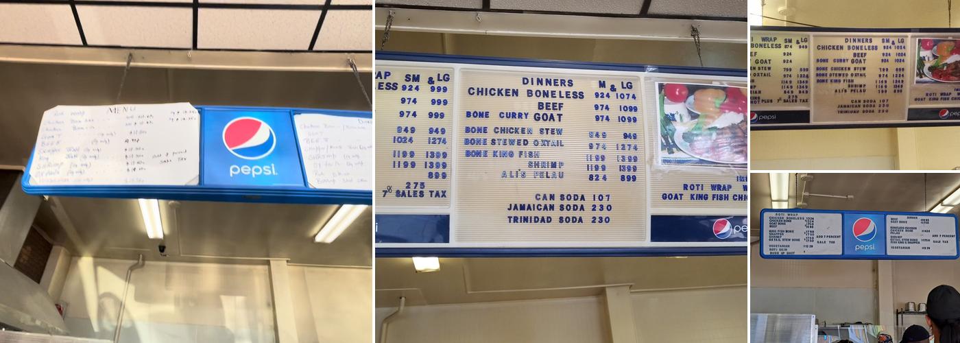 Ali's Roti Restaurant Menu