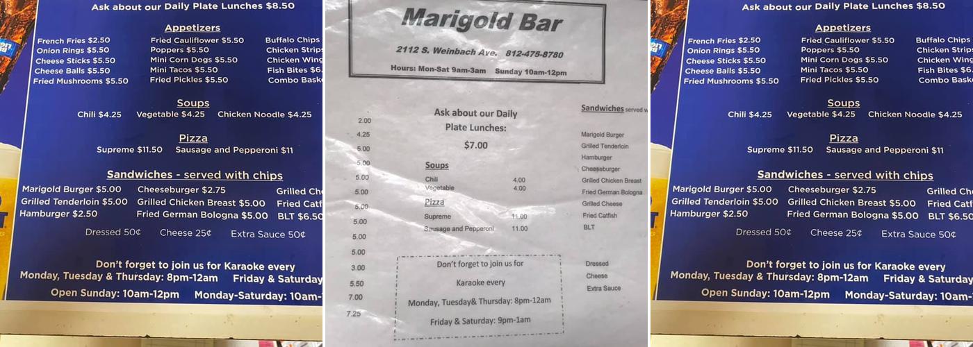 Marigold Bar Menu