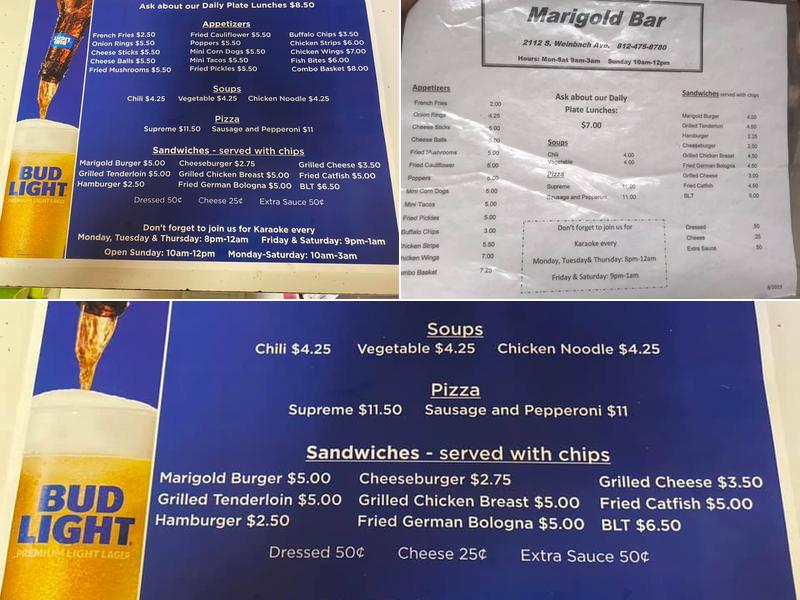 Marigold Bar Menu