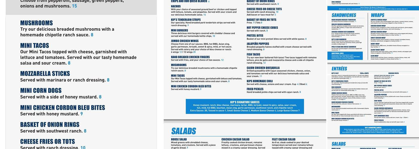Kip's Pub Menu