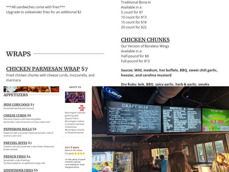 The Upstairs Pub Menu