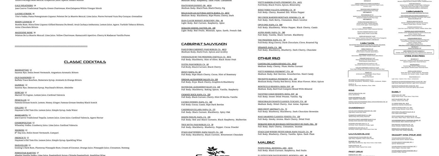 Root Cellar Menu