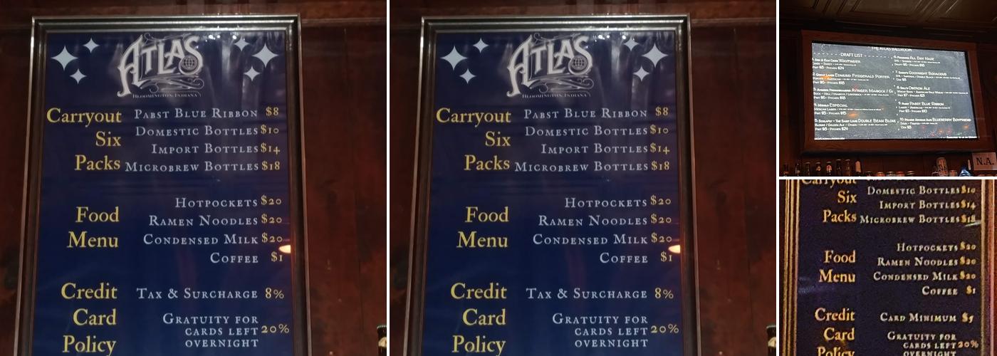 Atlas Ballroom Menu