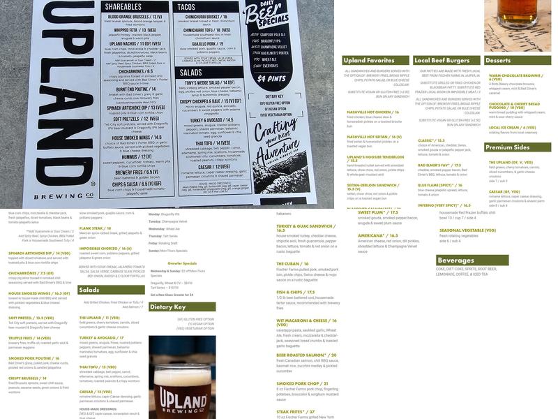 Upland Brewing Co. Menu