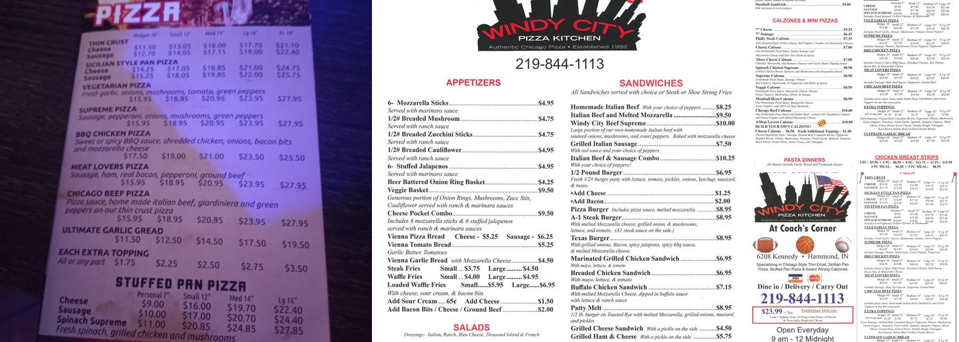 Coach's Corner Menu