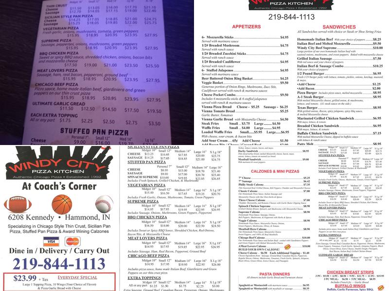 Coach's Corner Menu