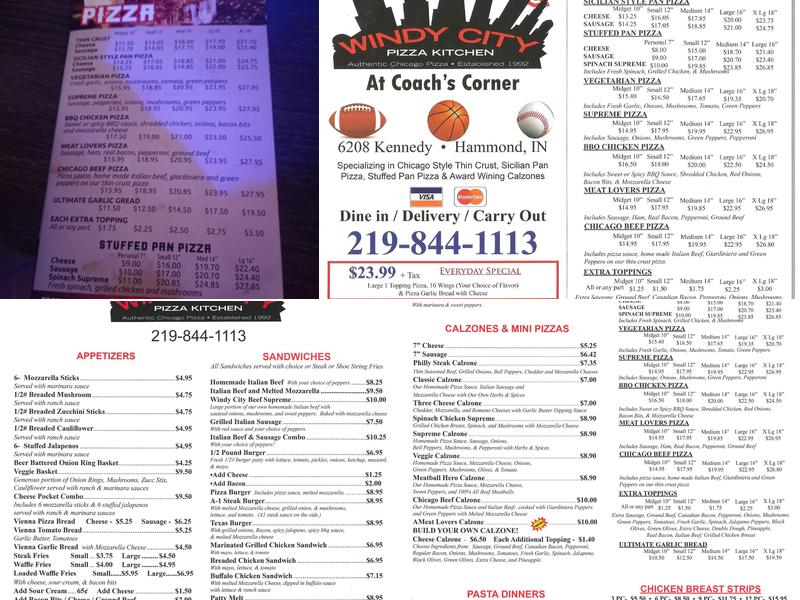 Coach's Corner Menu